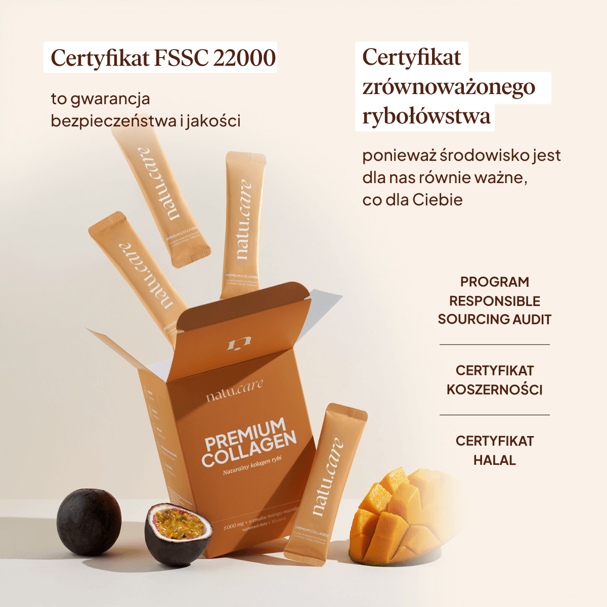 Kolagen Premium 5000 mg, mango-marakuja: tester 3 saszetki