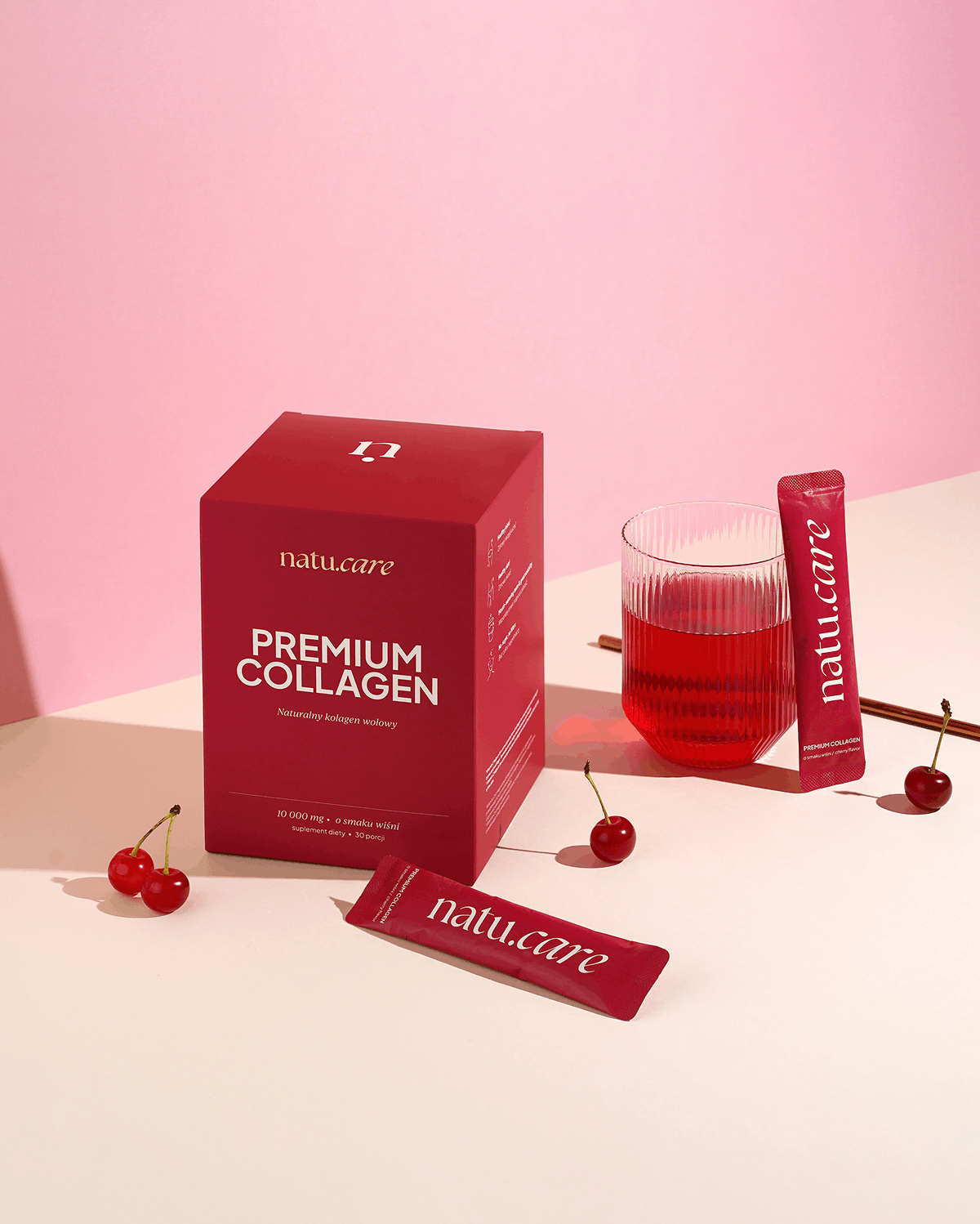 Kolagen Premium Sport Wołowy 10000 mg, wiśnia - 3 miesięczna kuracja