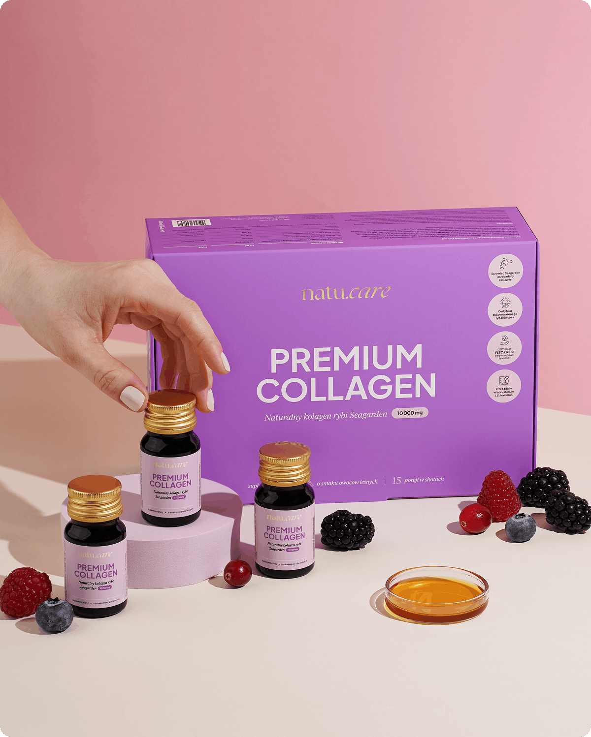 Kolagen Premium Shot 10000 mg, owoce leśne - 3 miesięczna kuracja