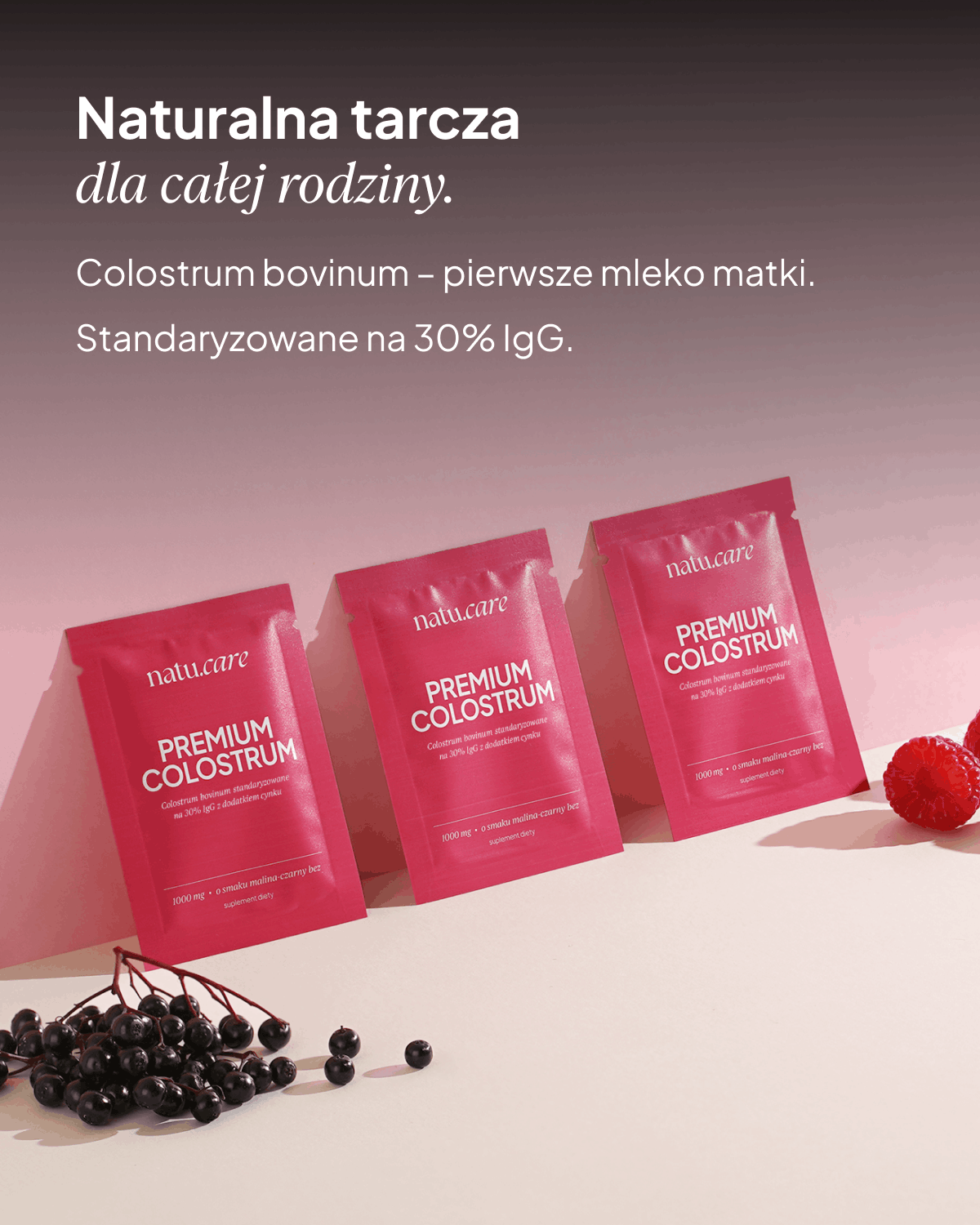 Premium Colostrum, malina-czarny bez