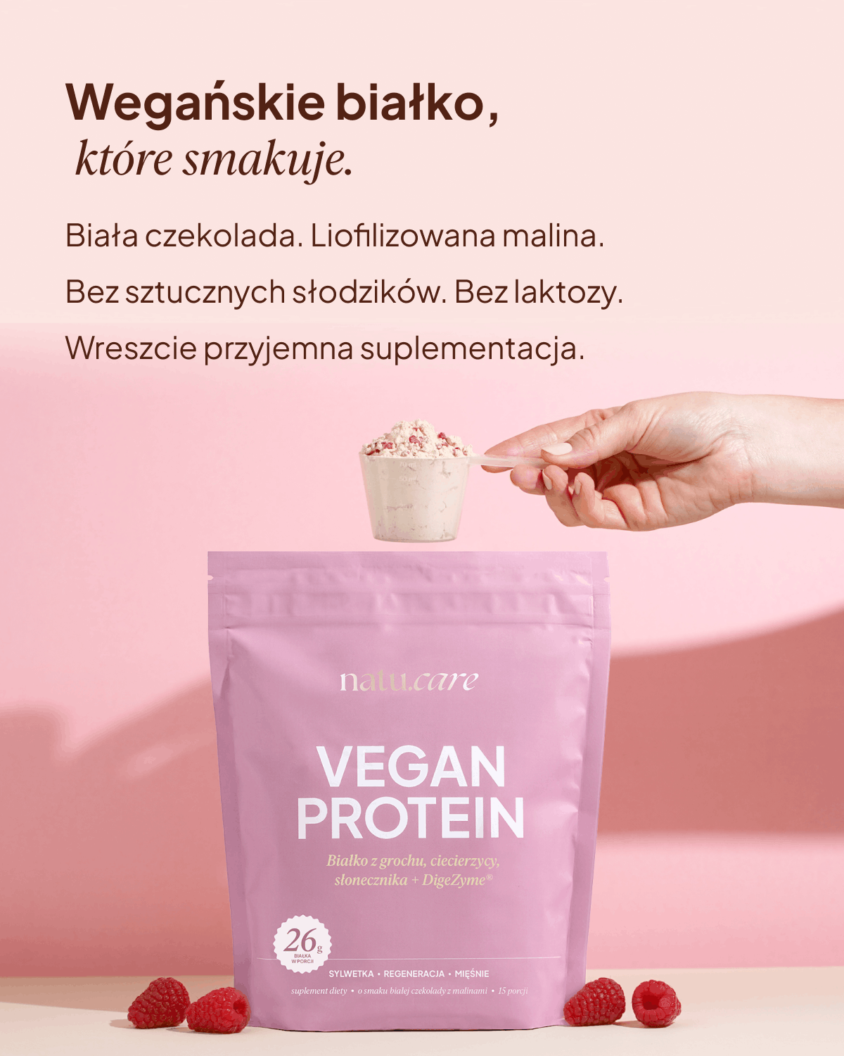Białko Wegańskie, biała czekolada - malina