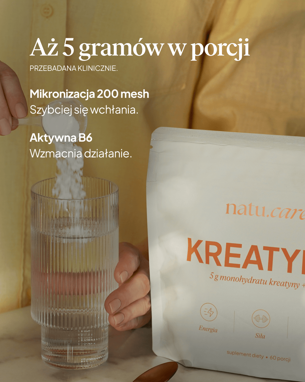 Kreatyna Monohydrat + B6, 5g, bezsmakowa - 4 miesięczna kuracja