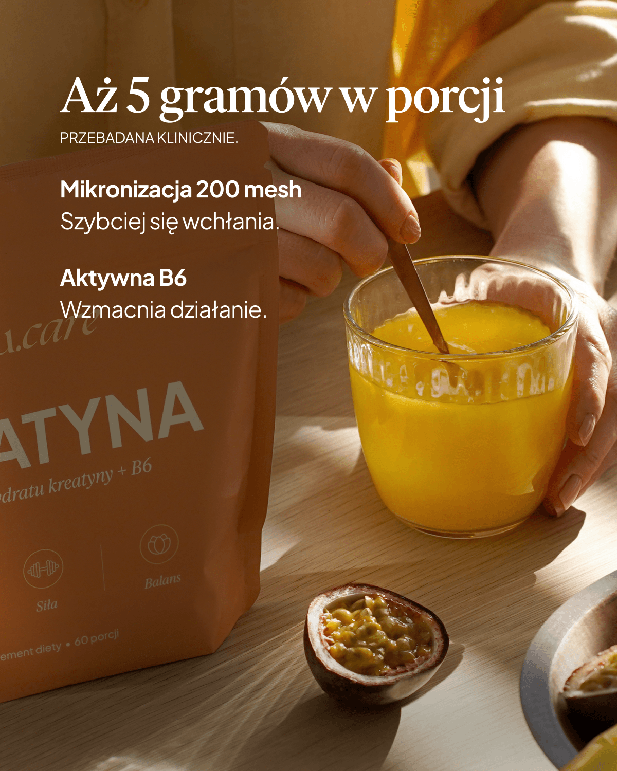 Kreatyna Monohydrat + B6, 5g, mango-marakuja