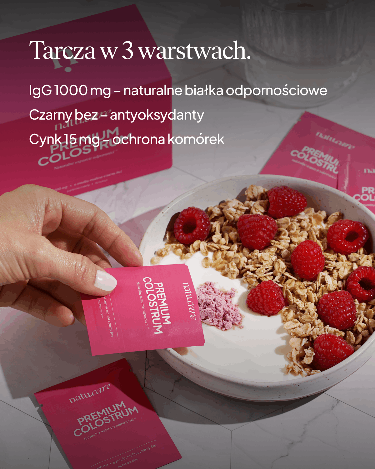 Premium Colostrum, malina-czarny bez