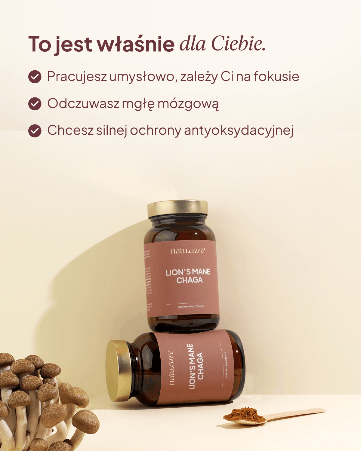 Adaptogeny: Lion's Mane + Chaga, soplówka jeżowata