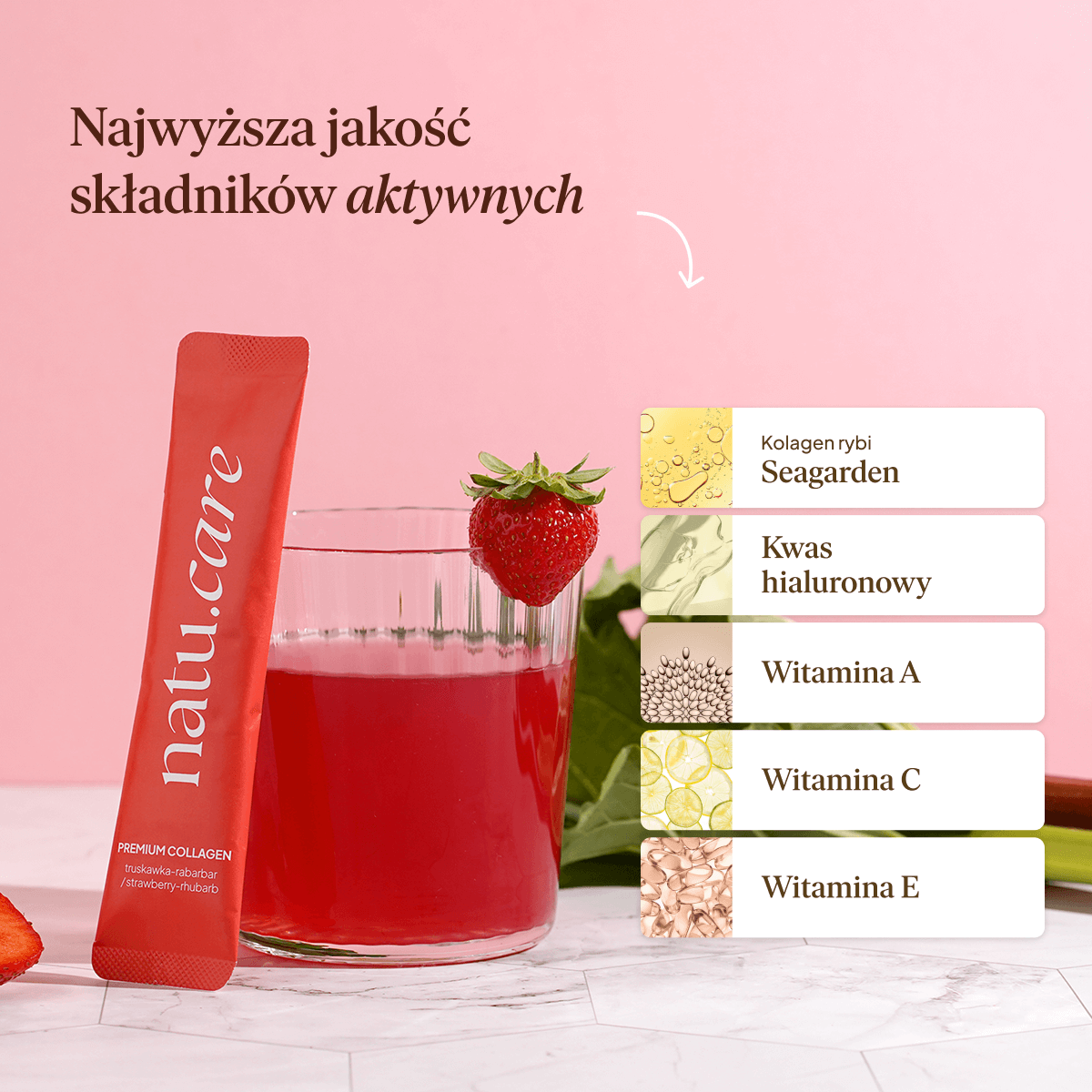 Kolagen Premium 5000 mg, truskawka-rabarbar: 7 saszetek