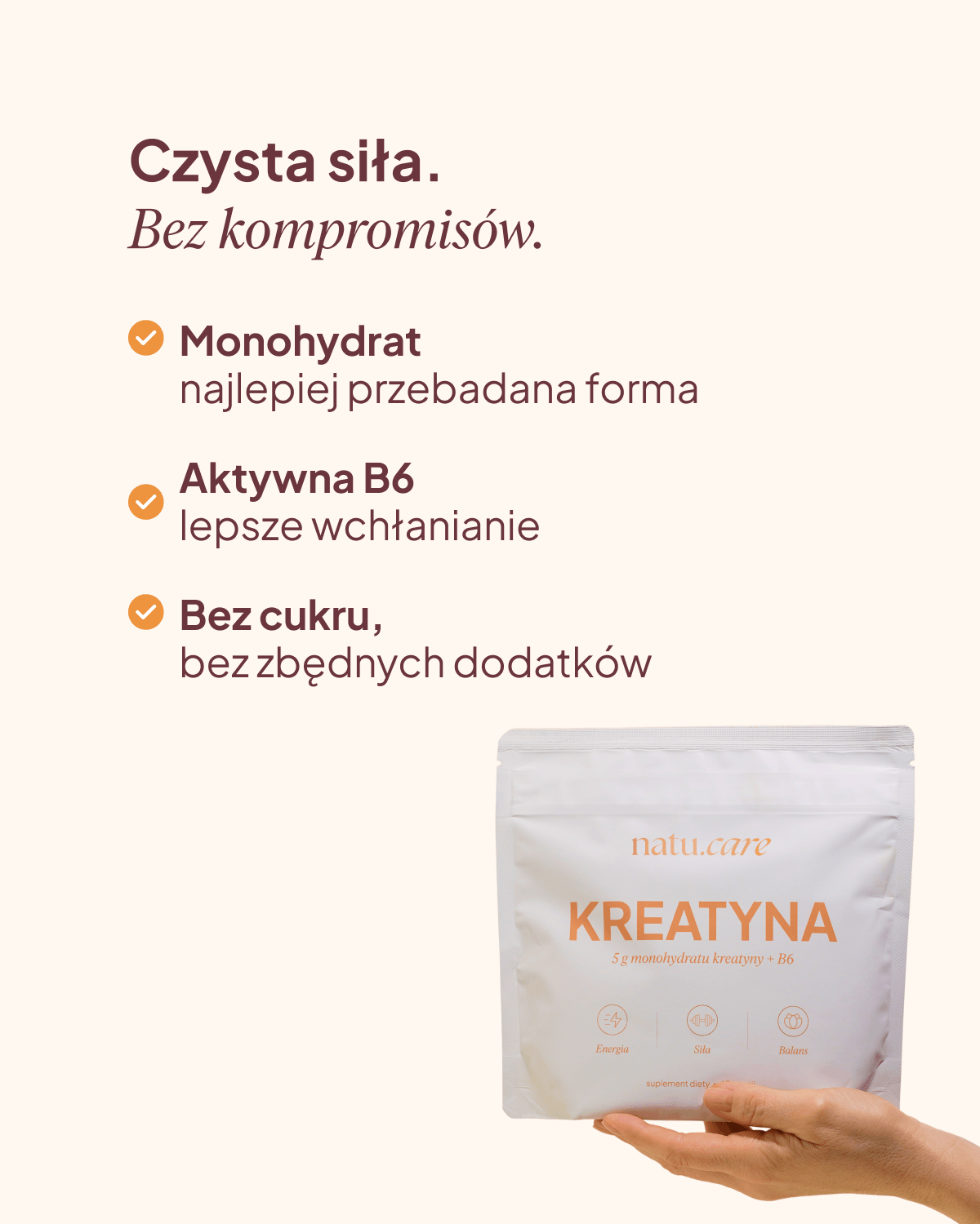 Kreatyna Monohydrat + B6, 5g, bezsmakowa - 4 miesięczna kuracja