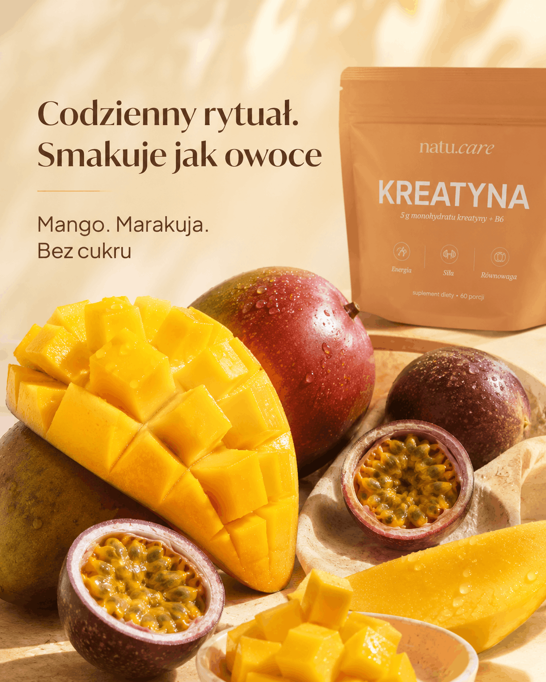 Kreatyna Monohydrat + B6, 5g, mango-marakuja