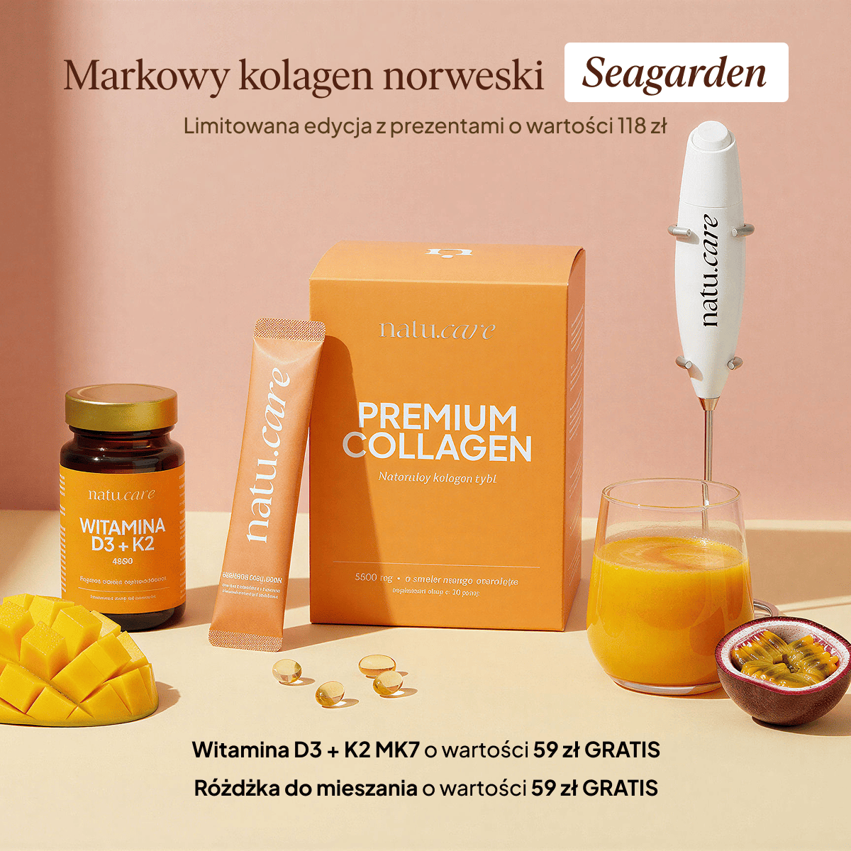 Kolagen Premium 5000 mg mango-marakuja  + różdżka i witamina D3K2 gratis
