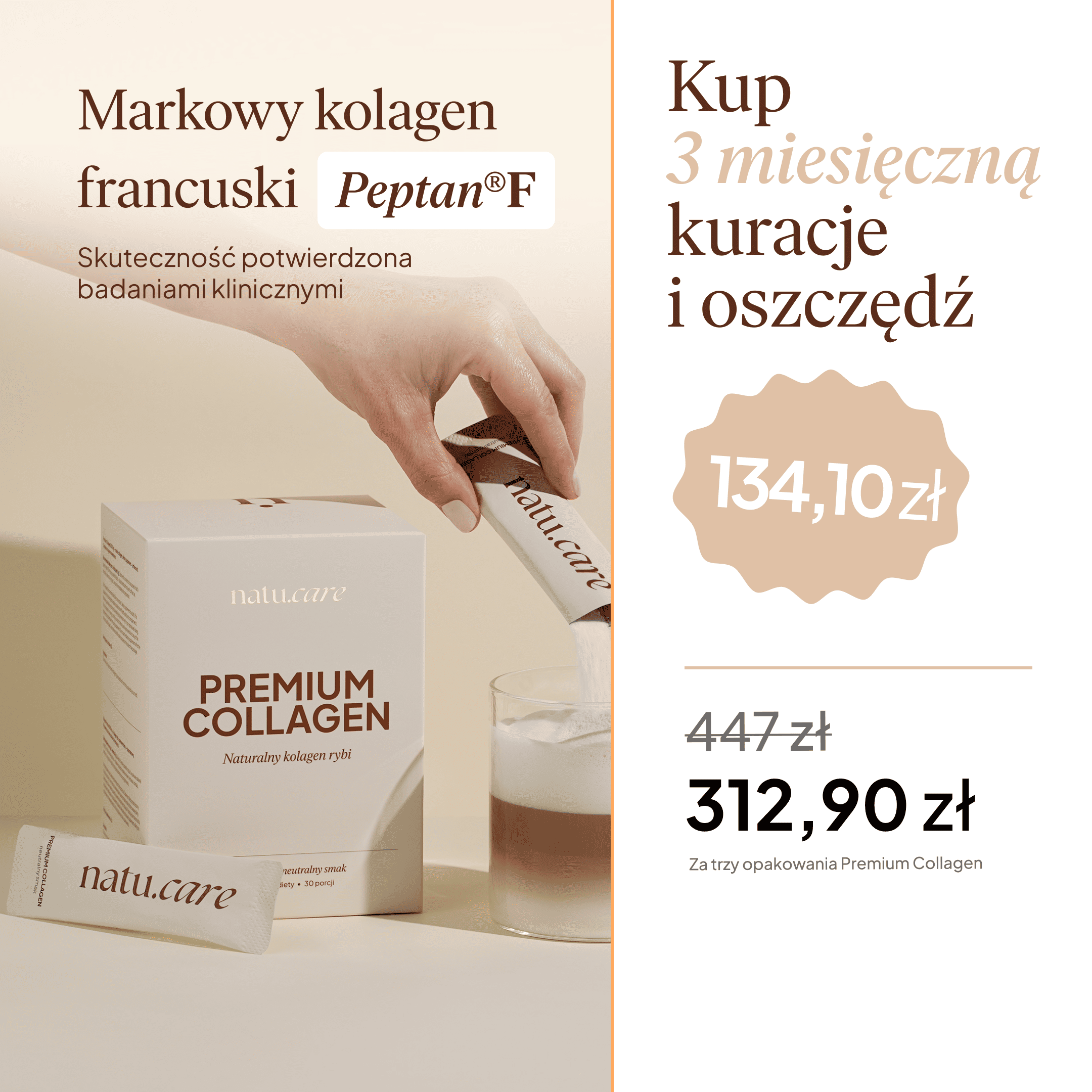 Kolagen Premium 5000 mg, bezsmakowy - 3 miesięczna kuracja
