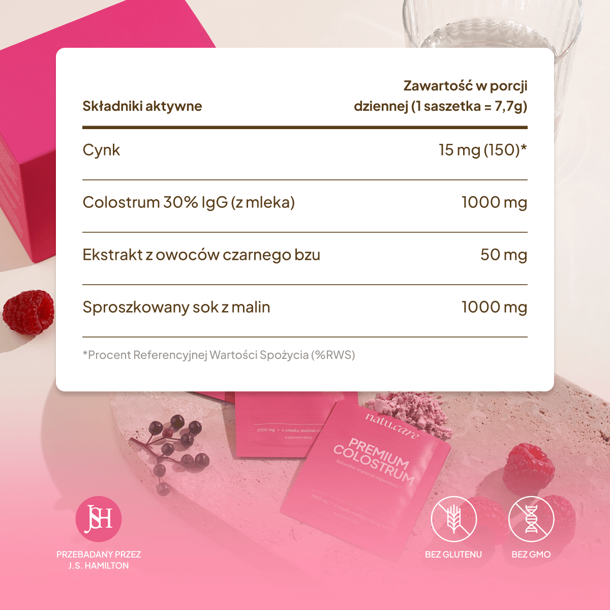 Premium Colostrum, malina-czarny bez - 3 miesięczna kuracja