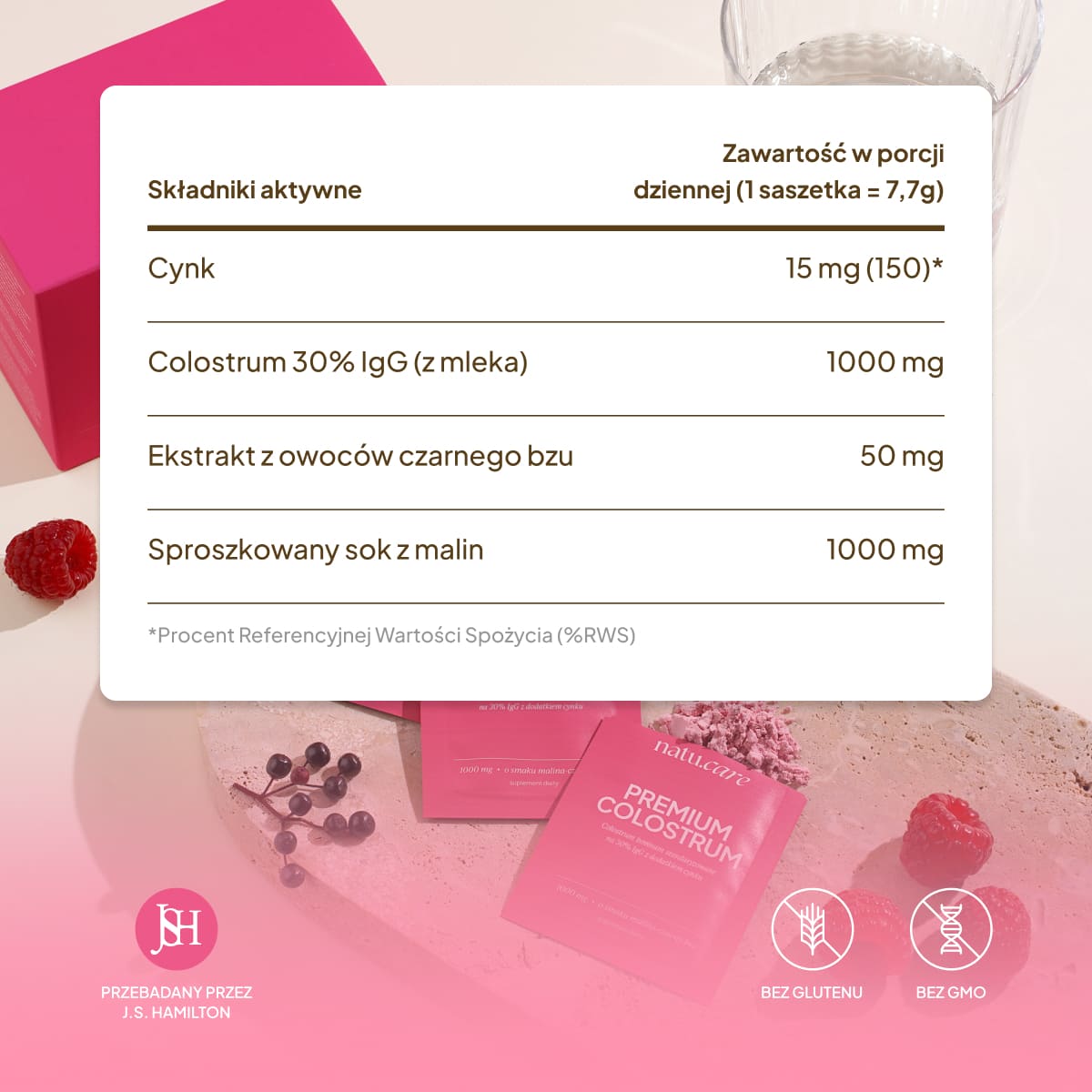 Premium Colostrum, malina-czarny bez