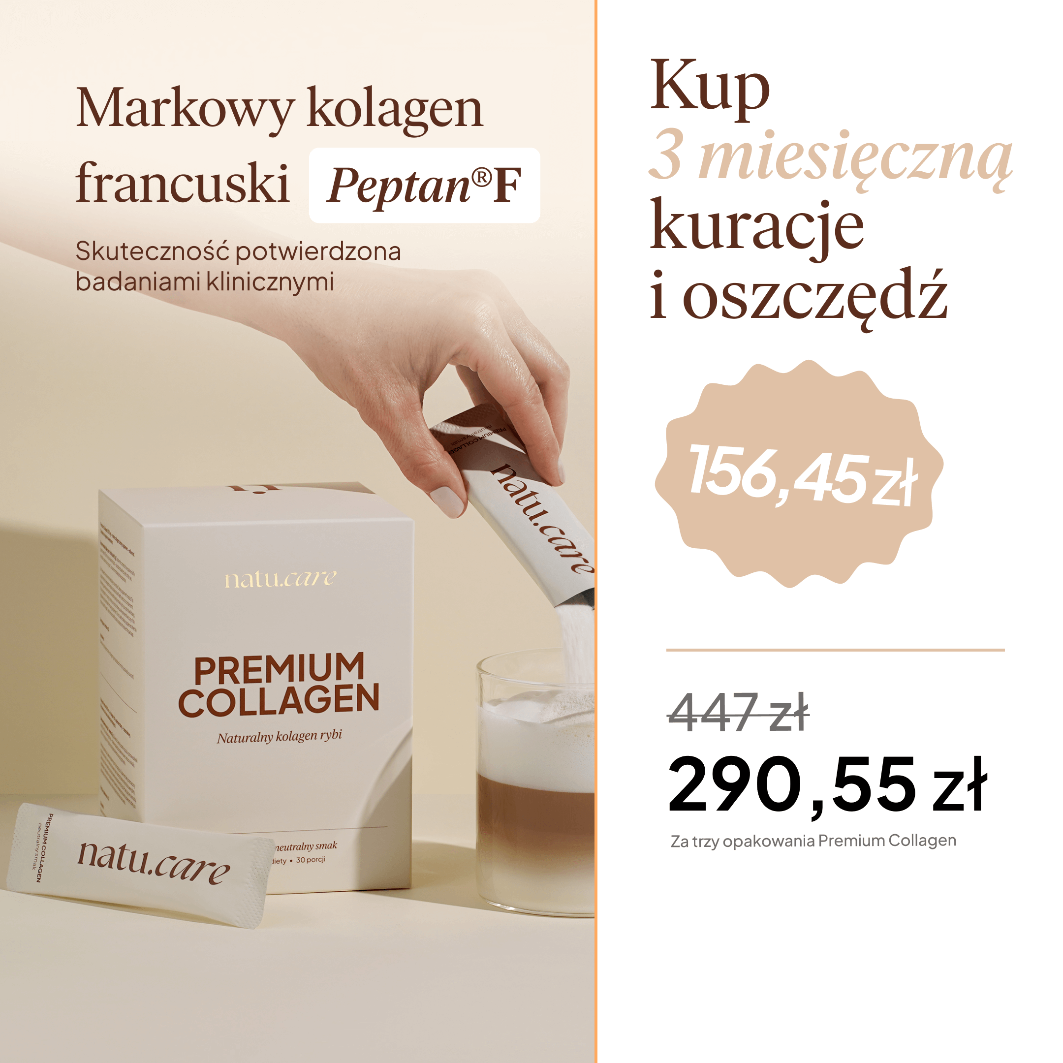 Kolagen Premium 5000 mg, bezsmakowy - 3 miesięczna kuracja