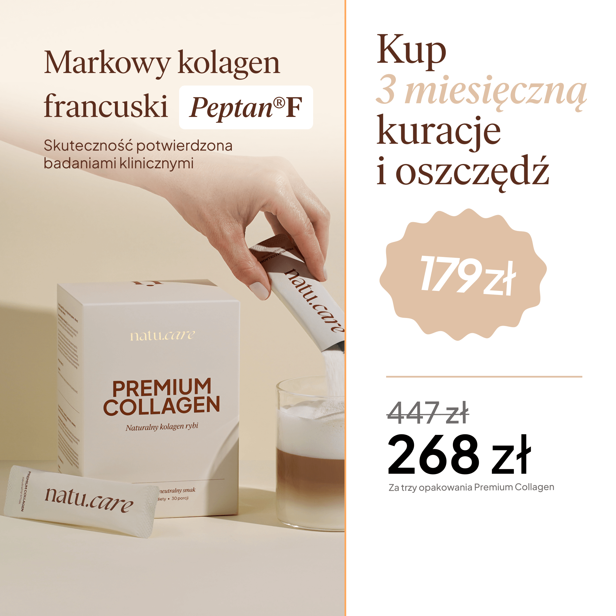 Kolagen Premium 5000 mg, bezsmakowy - 3 miesięczna kuracja