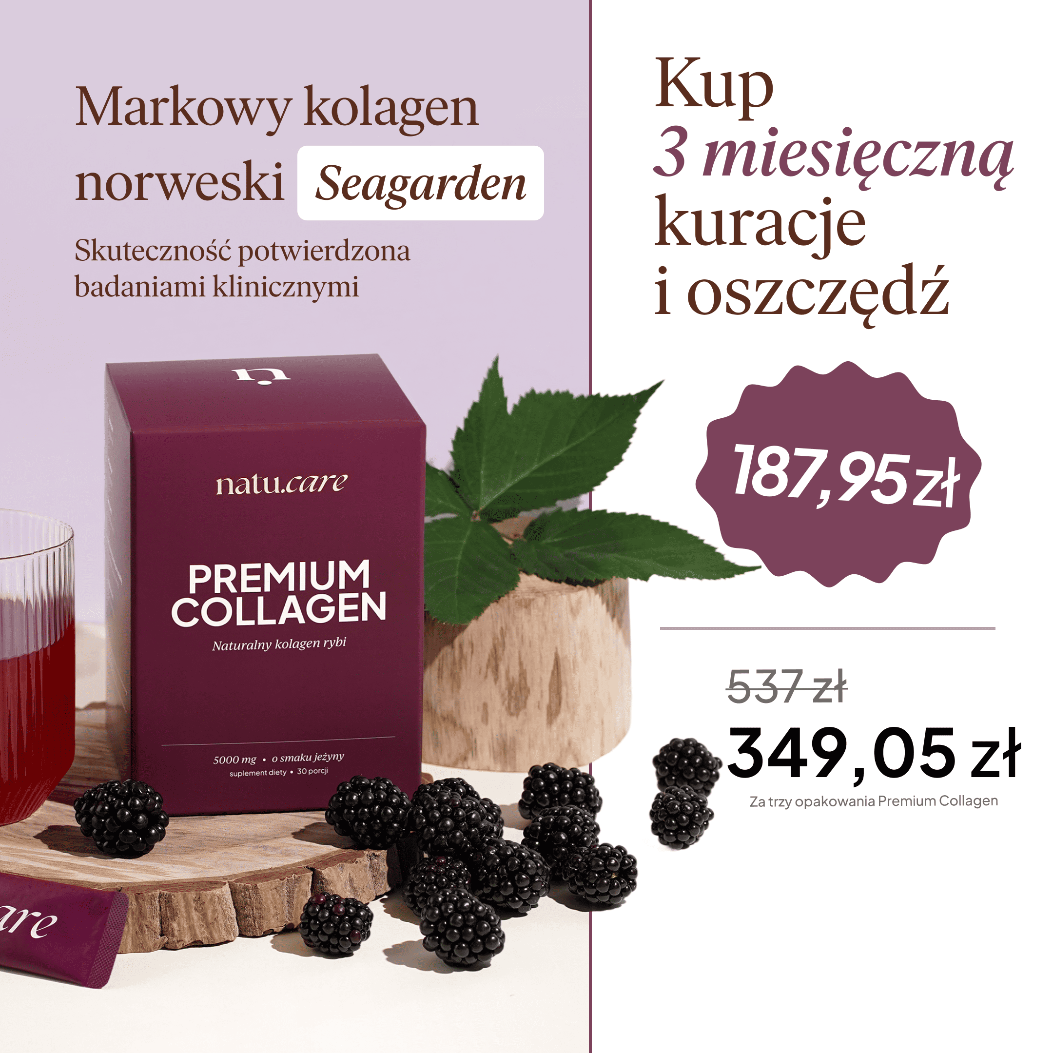 Kolagen Premium 5000 mg, jeżyna - 3 miesięczna kuracja