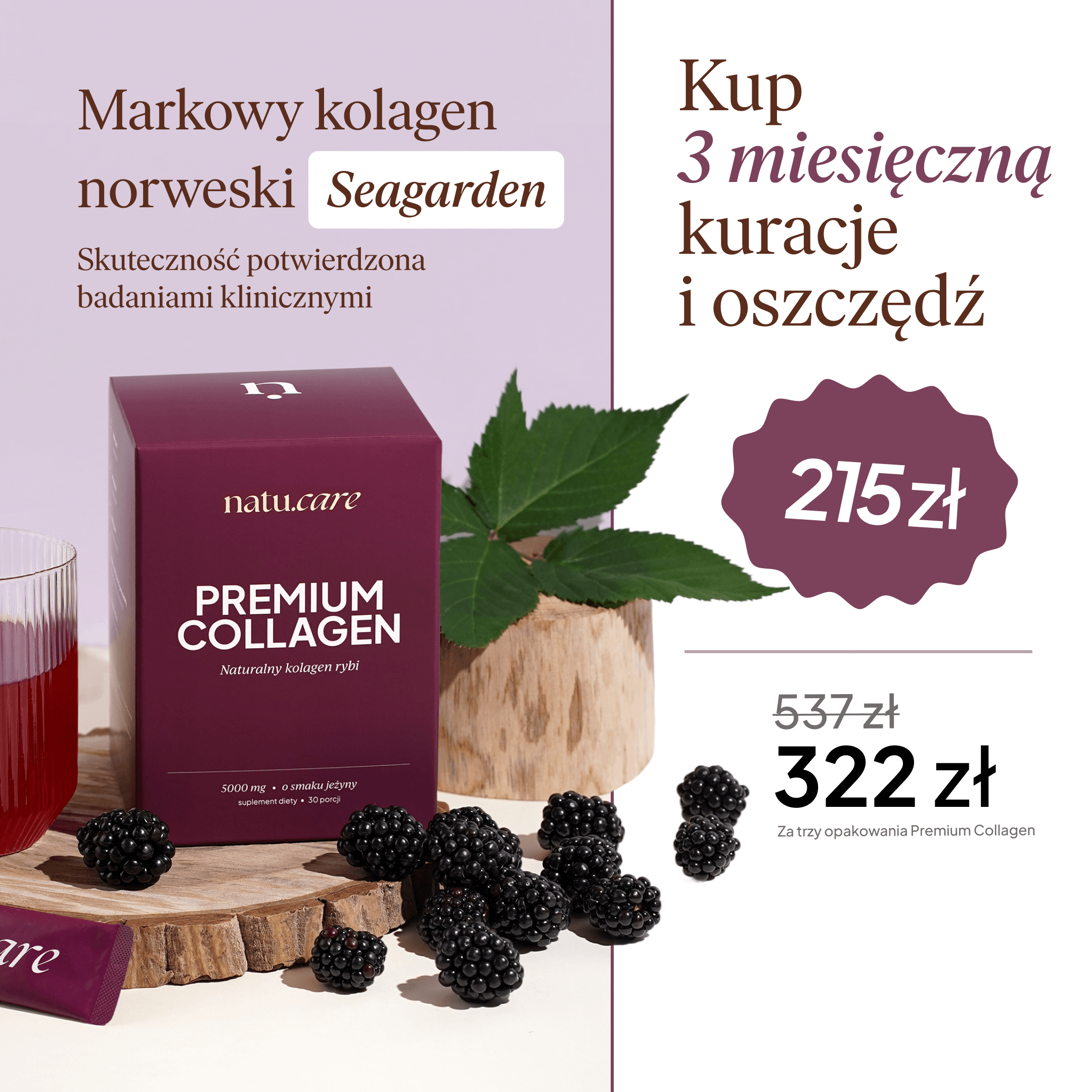 Kolagen Premium 5000 mg, jeżyna - 3 miesięczna kuracja