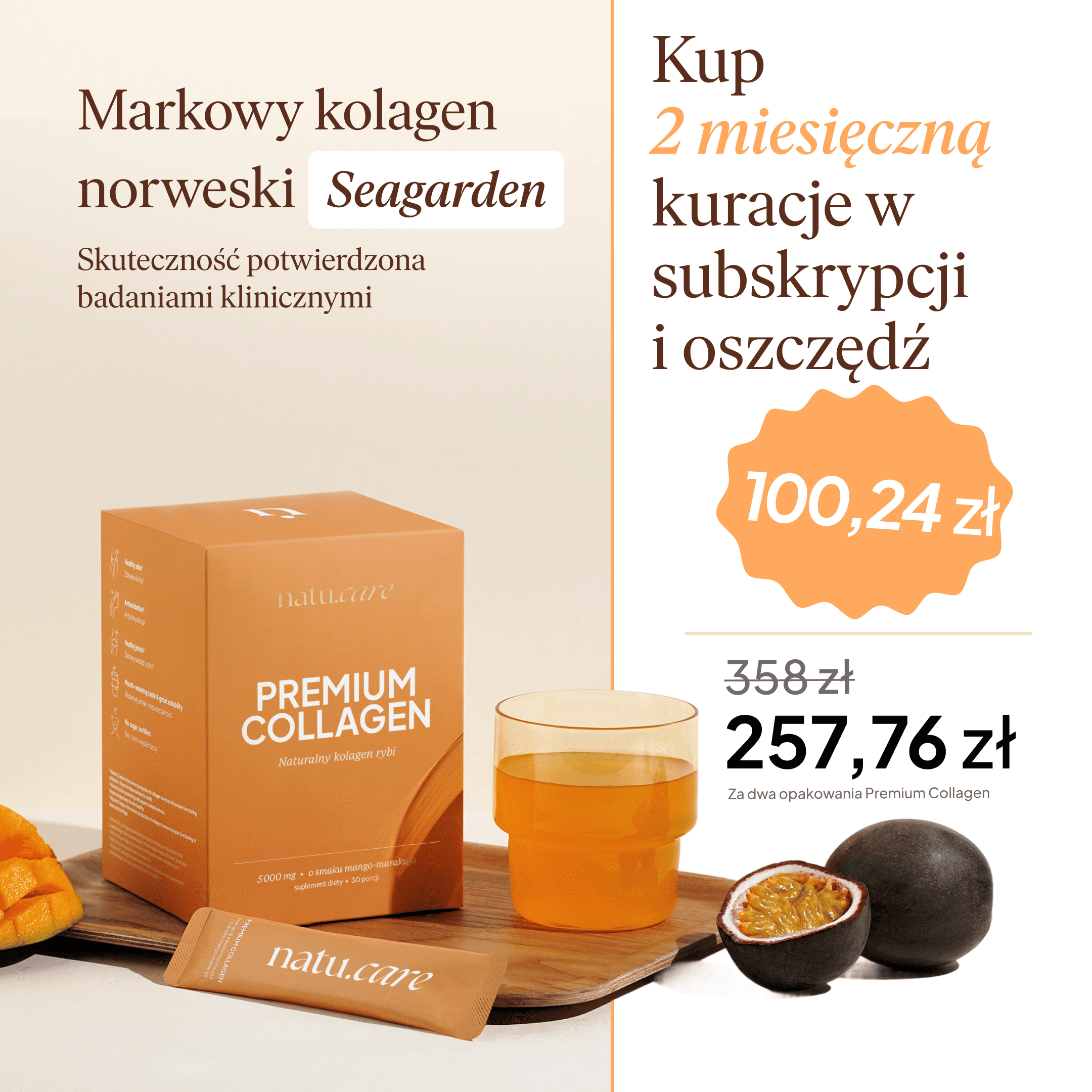 Kolagen Premium 5000 mg, mango-marakuja - 2 miesięczna kuracja