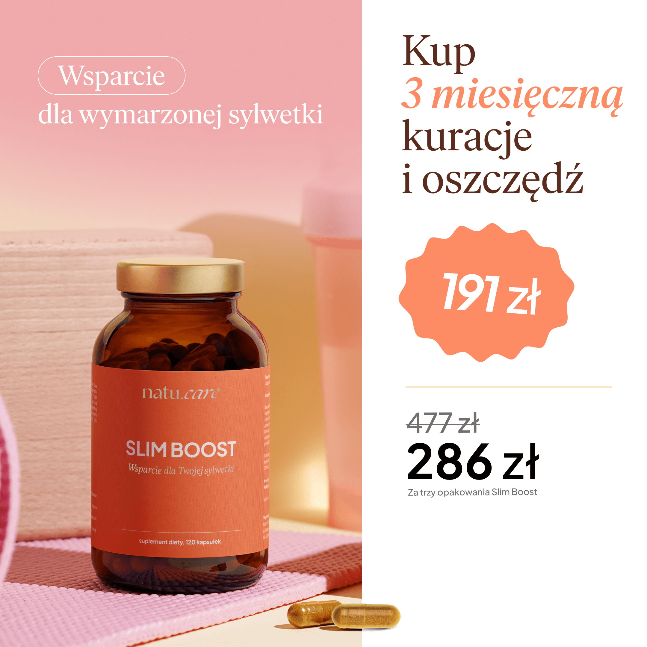 Slim Boost, kapsułki - Kształtowanie sylwetki - 3 miesięczna kuracja