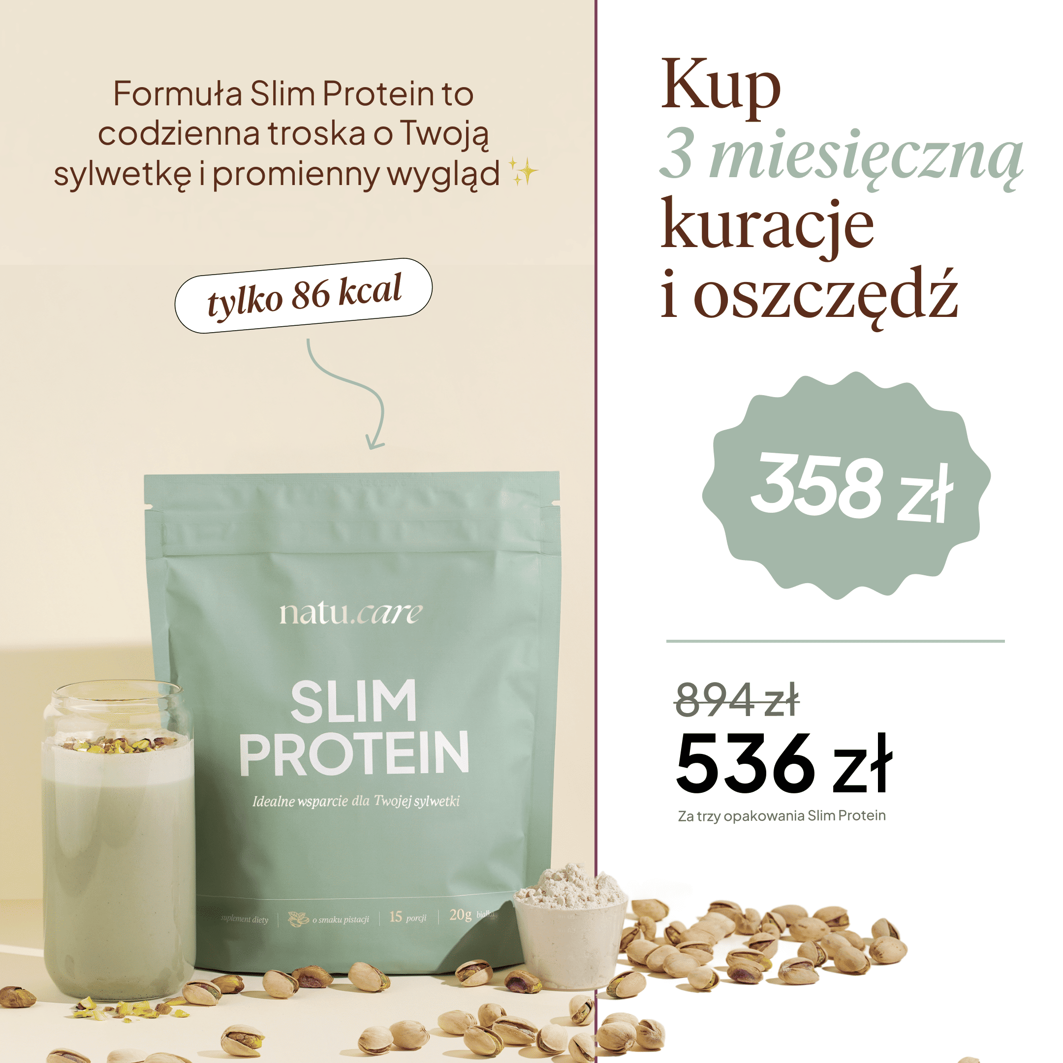 Slim Protein, Pistacja - 3 miesięczna kuracja