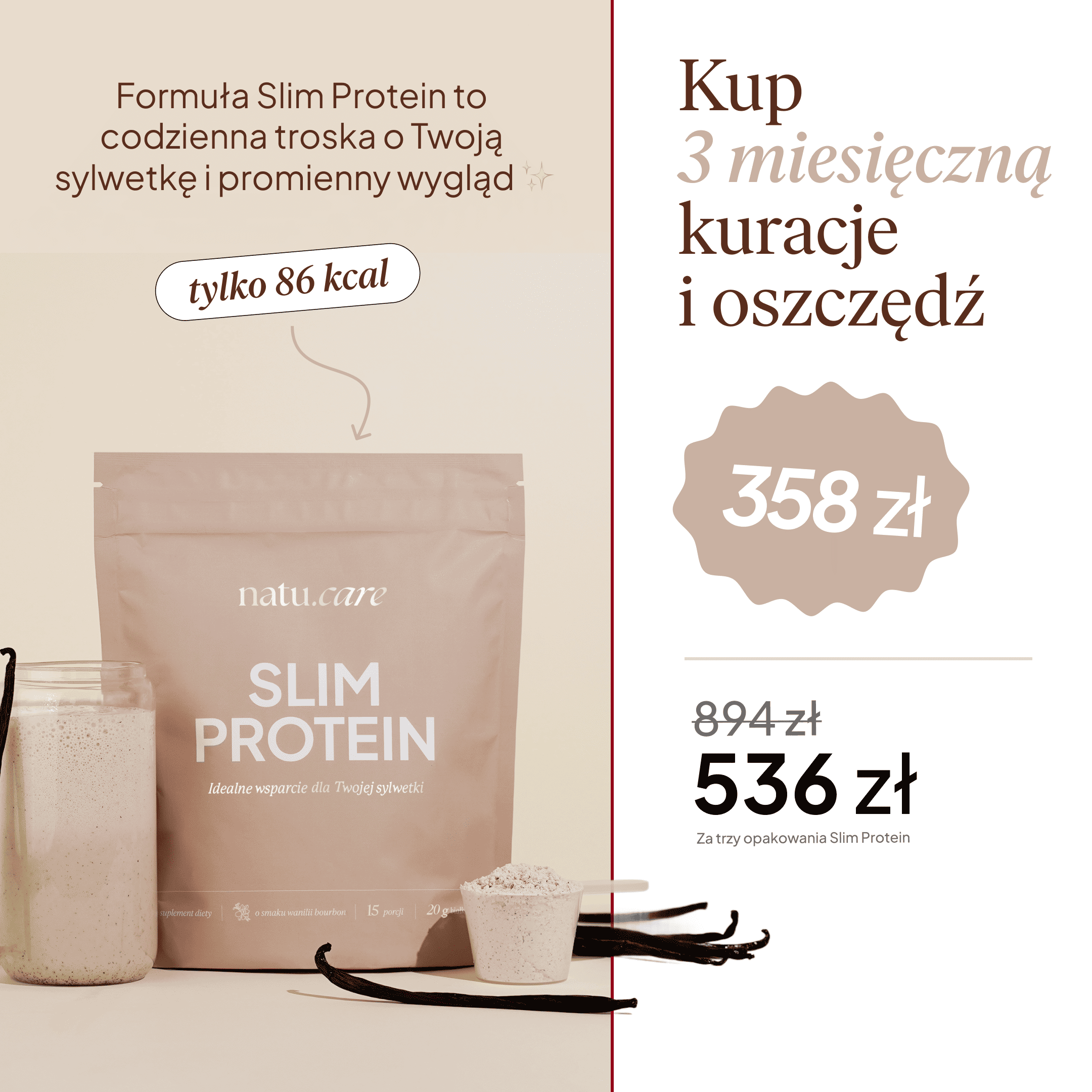 Slim Protein, Wanilia Bourbon - 3 miesięczna kuracja