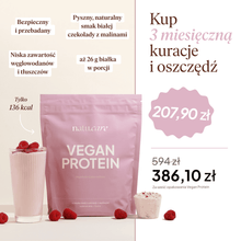 Białko Wegańskie, biała czekolada - malina - 3 miesięczna kuracja