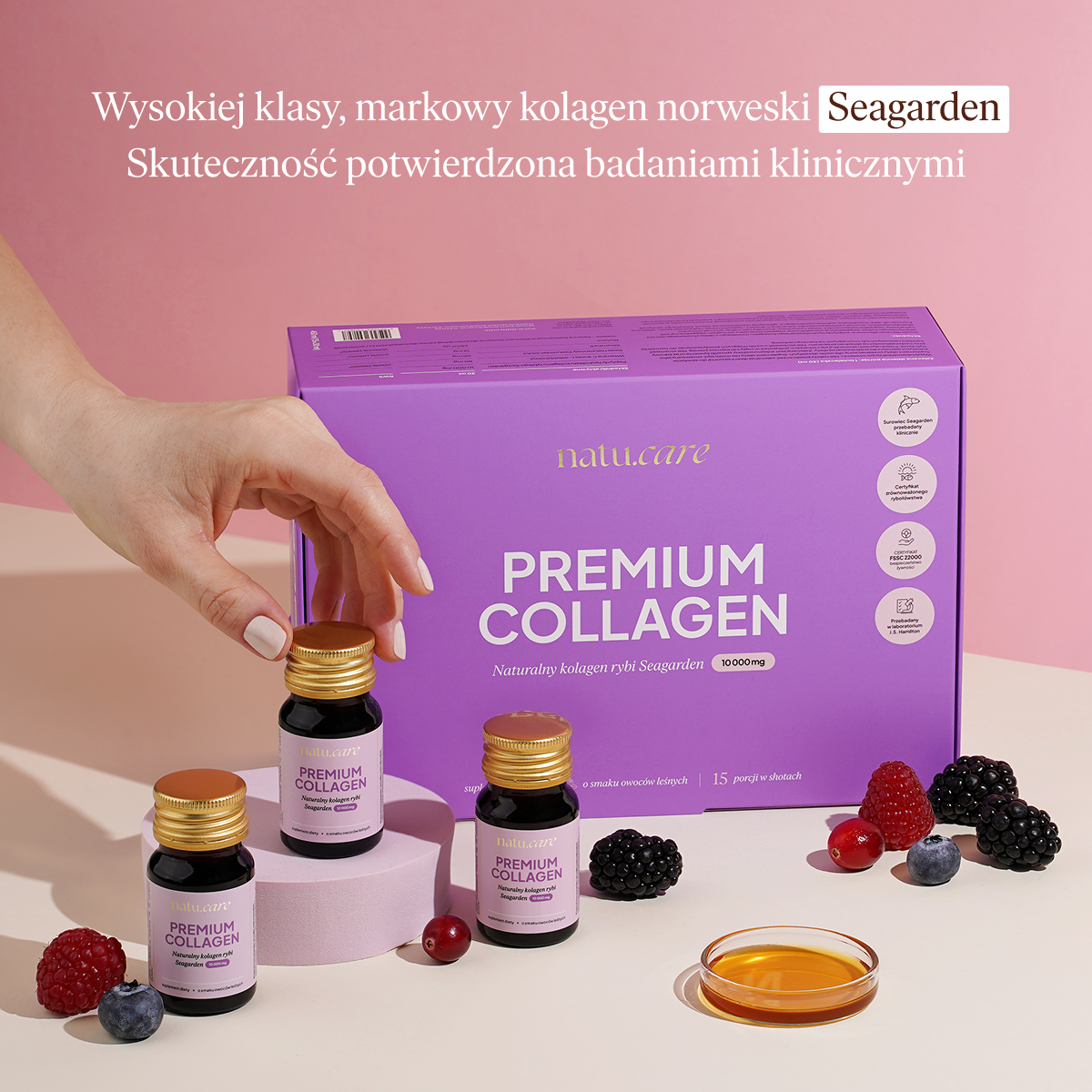 Kolagen Premium Shot 10000 mg, owoce leśne (15 shotów)