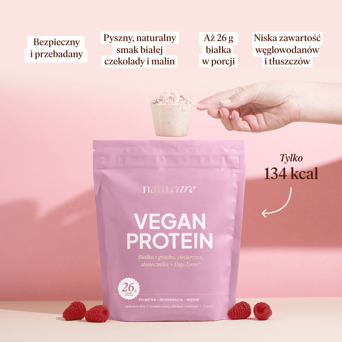Białko Wegańskie, biała czekolada - malina
