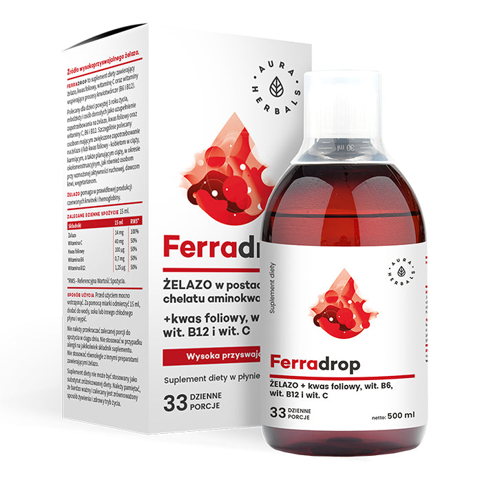 Ferradrop - Żelazo w płynie + Kwas Foliowy (500ml)